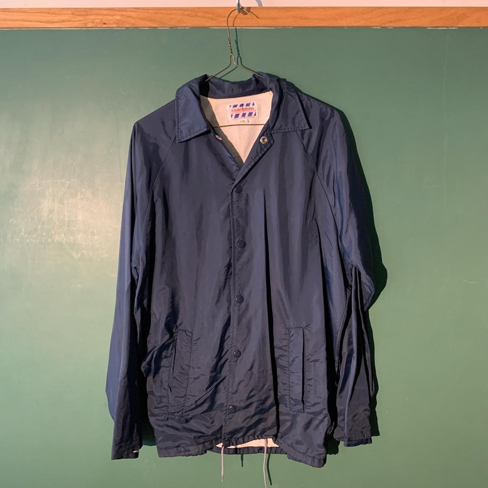 Coachman Vintage 80s Blue Nylon Windbreaker Jacket Hooded Mens Small Retro